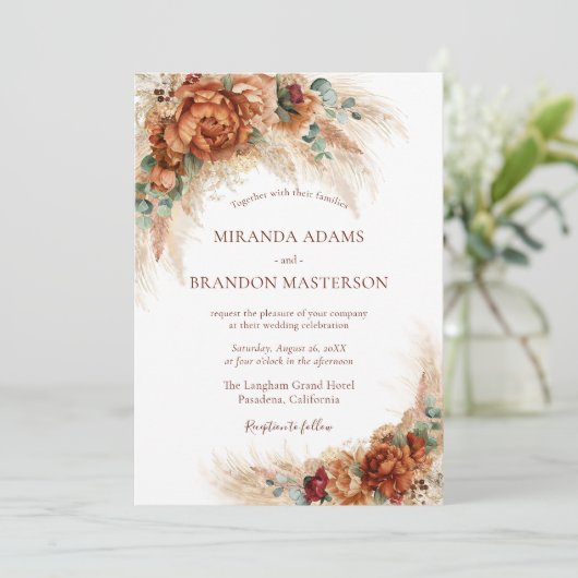 Elegant Romantic Floral Boho Wedding 招待状 (スタンド正面)