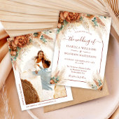 Elegant Romantic Floral Calligraphy Boho Wedding 招待状