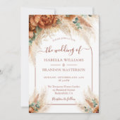 Elegant Romantic Floral Calligraphy Boho Wedding 招待状 (正面)