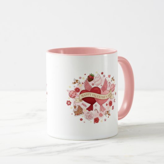 Elegant Romantic Floral Heart Coffee Mug マグカップ (正面右)