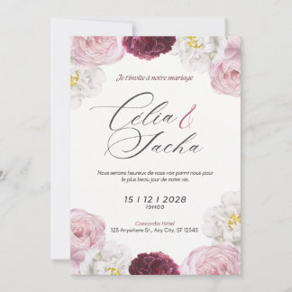 Elegant Romantic Floral Wedding Invitation Card 招待状