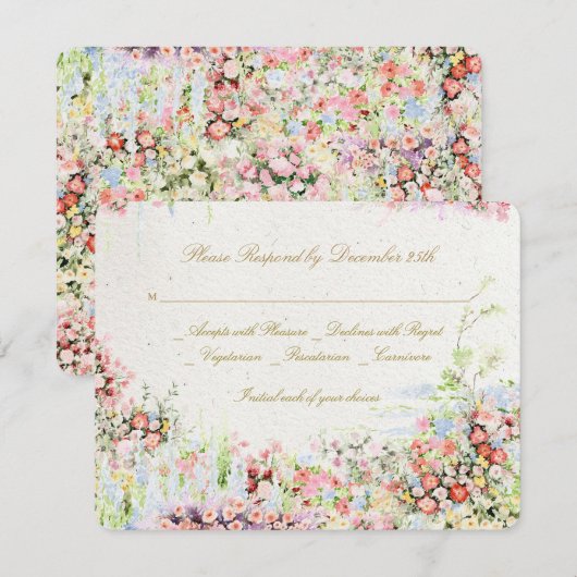 elegant romantic florals river chateau wedding 出欠カード (正面/裏面)