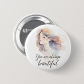 Elegant Romantic Girl Illustration – You Are Alway 缶バッジ (正面&裏面)