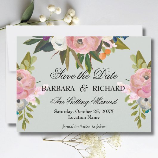 Elegant Romantic Handpainted Floral Wedding セーブザデート