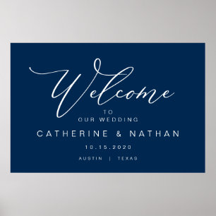 Elegant Romantic, Navy Blue font, Wedding Welcome ポスター