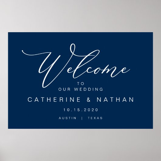Elegant Romantic, Navy Blue font, Wedding Welcome ポスター (正面)