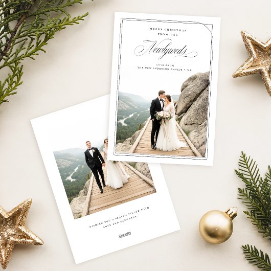 Elegant Romantic Newlywed Two Photo Christmas シーズンカード