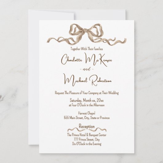 Elegant Romantic Ribbon Wedding 招待状 (正面)