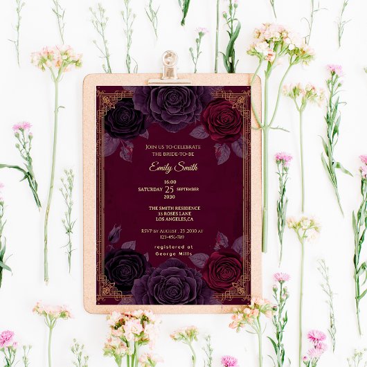 Elegant Romantic Roses Gothic Bridal Shower 招待状