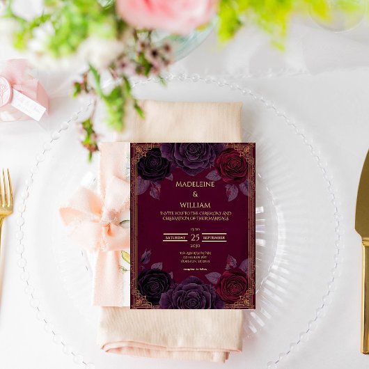 Elegant Romantic Roses Gothic Wedding Invitation 招待状