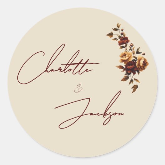 Elegant Romantic Rusty Rose Autumn Wedding ラウンドシール (正面)