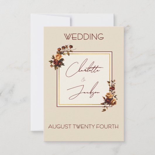 Elegant Romantic Rusty Rose Autumn Wedding 出欠カード (正面)