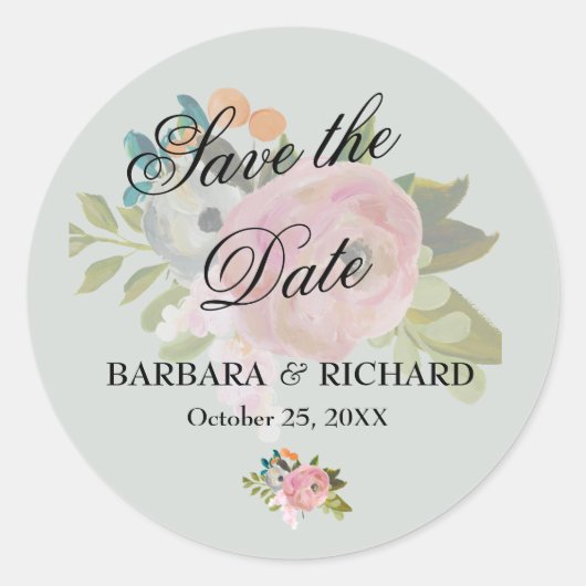 Elegant Romantic Save the Date Envelope Seal ラウンドシール (正面)