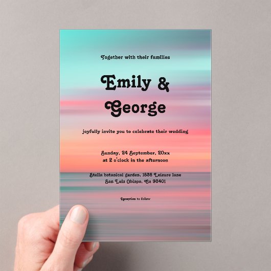 Elegant Romantic Sunset Blue Sky Beach Wedding アクリル招待状 (インサイチュ (ポータブル))