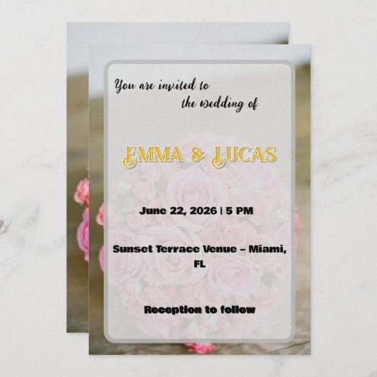 Elegant Romantic Wedding with Floral Ocean 招待状 (正面/裏面)