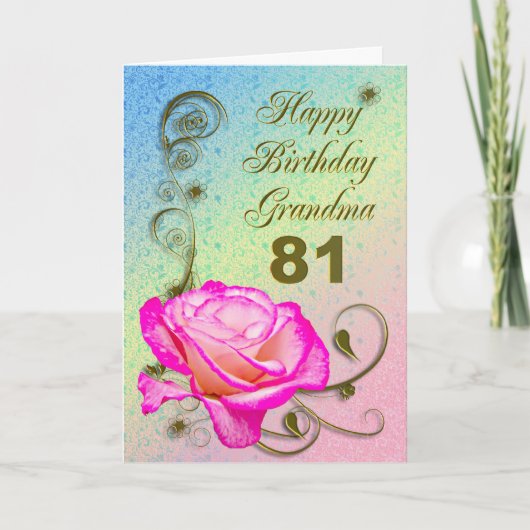 Elegant rose 81st birthday card for Grandma カード (正面)