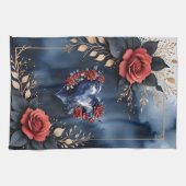 Elegant rose arrangement with golden foliage  キッチンタオル (横)