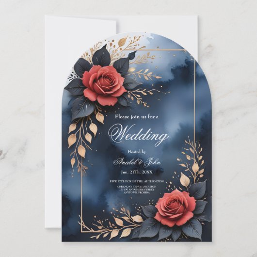 Elegant rose arrangement with golden foliage  招待状 (正面)