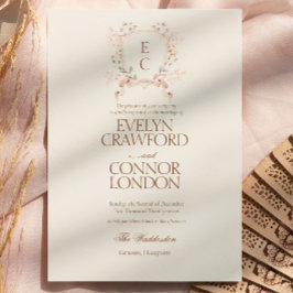 Elegant Rose Blush Floral Crest Wedding 招待状