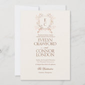 Elegant Rose Blush Floral Crest Wedding 招待状 (正面)