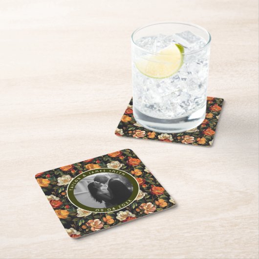 Elegant Rose Fancy Wedding Coaster スクエアペーパーコースター (インサイチュ)