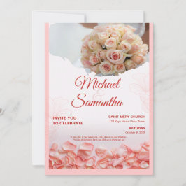 Elegant Rose Floral Wedding Invitation  招待状