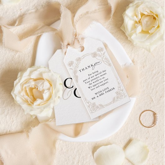 Elegant Rose Garden Trellis Calligraphy Thank you ギフトタグ