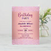 Elegant Rose Glitter Metallic Pink 31st Birthday  招待状 (スタンド正面)