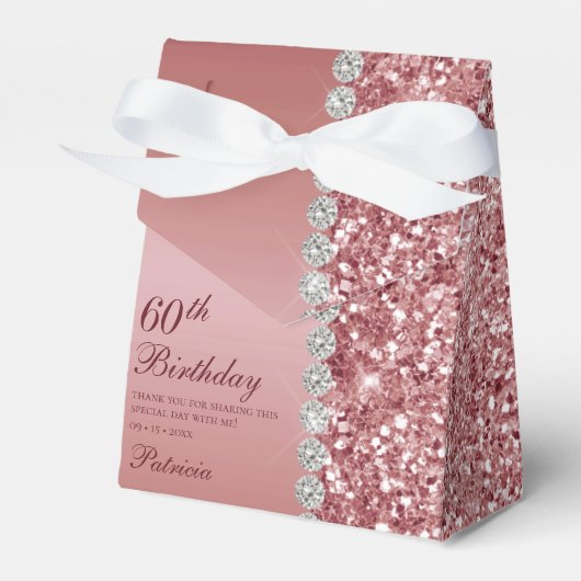 Elegant Rose Gold 60th Birthday フェイバーボックス (正面サイド)