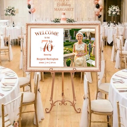 Elegant Rose Gold 70th Birthday Party Welcome ポスター