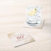 Elegant Rose Gold 80th Birthday Celebration  スクエアペーパーコースター (インサイチュ)
