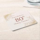 Elegant Rose Gold 80th Birthday Celebration  スクエアペーパーコースター (アングル)