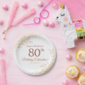 Elegant Rose Gold 80th Birthday Celebration  ペーパープレート (パーティー)