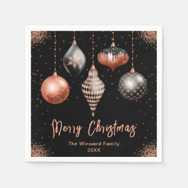 Elegant Rose Gold and Black Ornament Christmas スタンダードカクテルナプキン