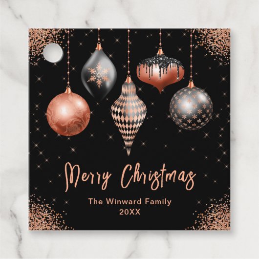 Elegant Rose Gold and Black Ornament Christmas フェイバータグ (正面)