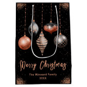 Elegant Rose Gold and Black Ornament Christmas ミディアムペーパーバッグ (裏面)