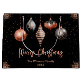 Elegant Rose Gold and Black Ornament Christmas ラージペーパーバッグ (正面)