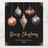 Elegant Rose Gold and Black Ornament Christmas ワインラベル (シングルラベル)
