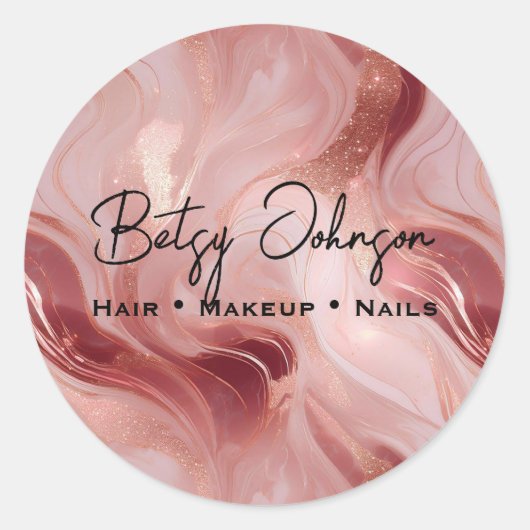 Elegant Rose Gold and Glitter Marbled ラウンドシール (正面)