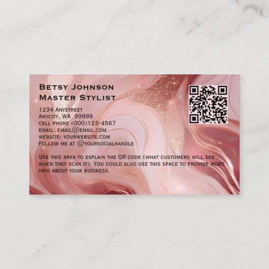 Elegant Rose Gold and Glitter Marbled 名刺 (裏面)