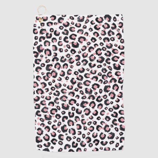 Elegant Rose Gold Black Leopard Pattern ゴルフタオル (正面)