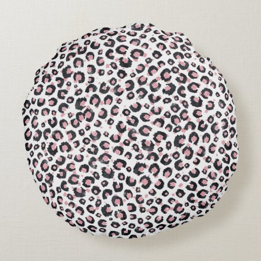 Elegant Rose Gold Black Leopard Pattern ラウンドクッション (裏面)
