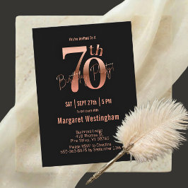 Elegant Rose Gold Black Typography 70th Birthday I 招待状