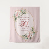 Elegant Rose Gold Blush Floral 50th Birthday タペストリー (正面)