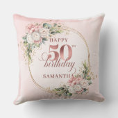 Elegant Rose Gold Blush Floral 50th Birthday Gift クッション (裏面)