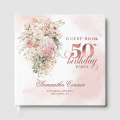 Elegant Rose Gold Blush Floral 50th Birthday Party ゲストブック (正面)