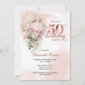 Elegant Rose Gold Blush Floral 50th Birthday Party 招待状 (正面)