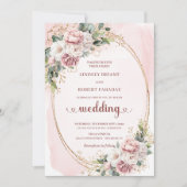 Elegant Rose Gold Blush Garden Wedding Invitation 招待状 (正面)