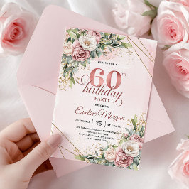 Elegant Rose Gold Boho Floral 60th Birthday Invitw 招待状