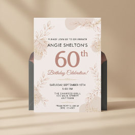 Elegant Rose Gold Botanical 60th Birthday 招待状